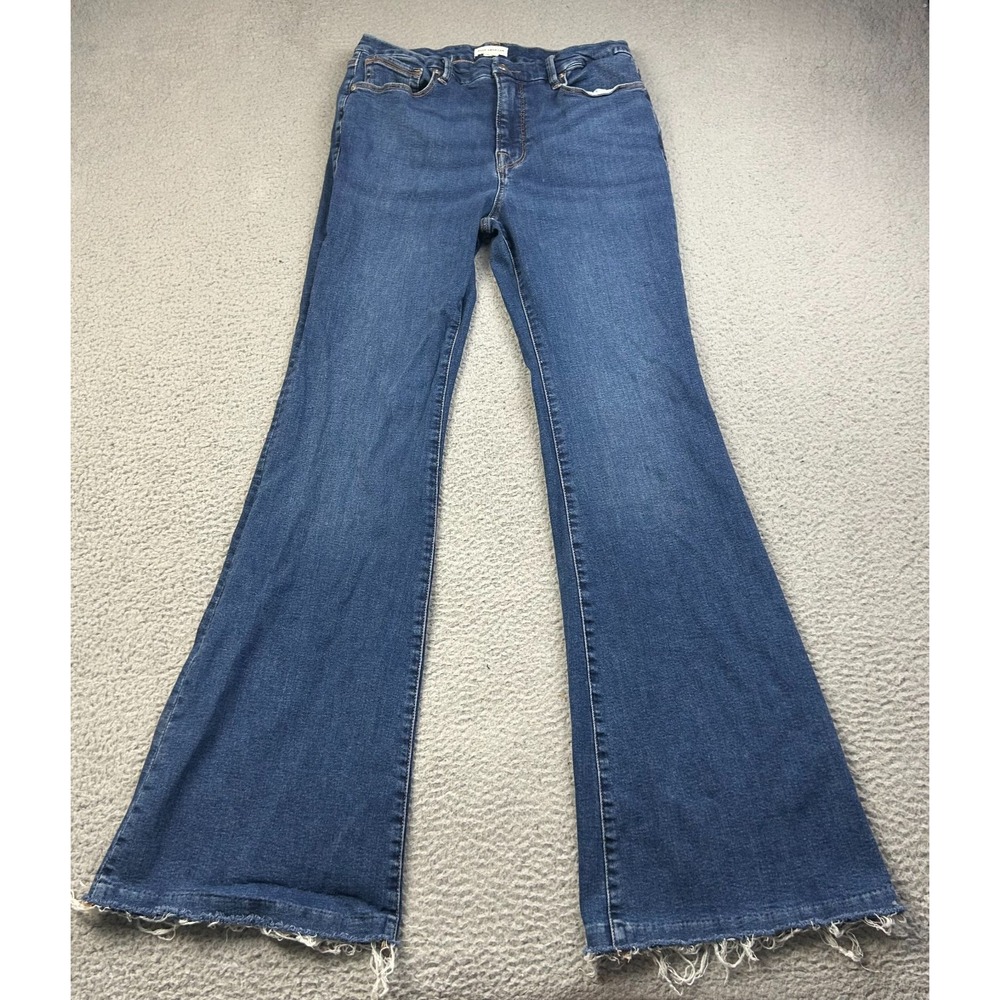 Good American Good Legs Flare Jeans Women's 14/32 Blue Mid Rise Stretch